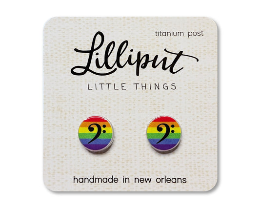 Rainbow Bass Clef Earrings